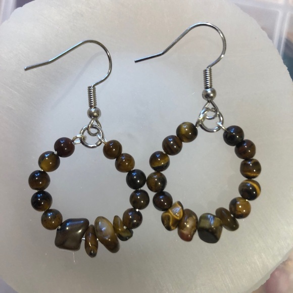 Tigers eye hoop earrings handmade gemstone circle dangle earrings - Picture 1 of 7